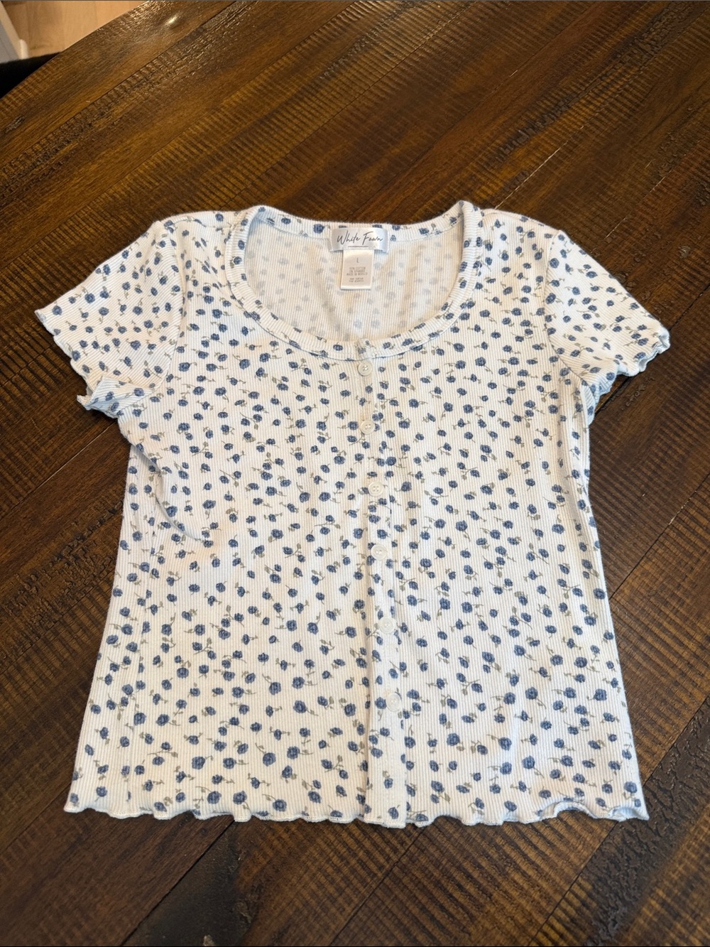 white fawn White Tee with Blue Floral Print